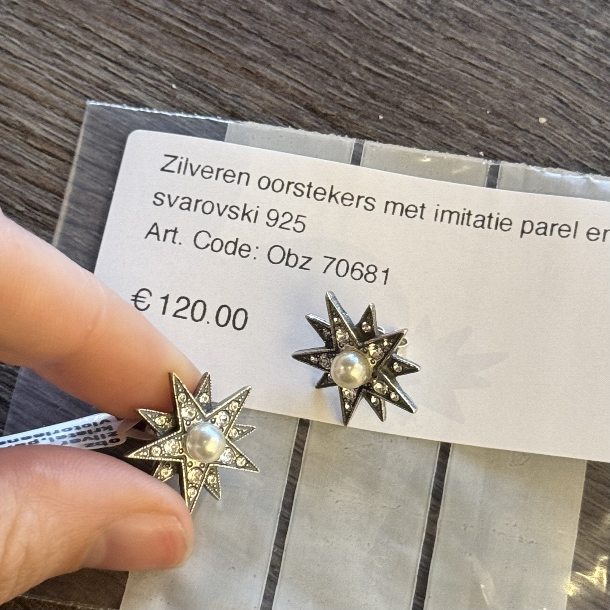 Vintage Sterling Silver Stud Earrings with Imitatie Pearl and Svarovski